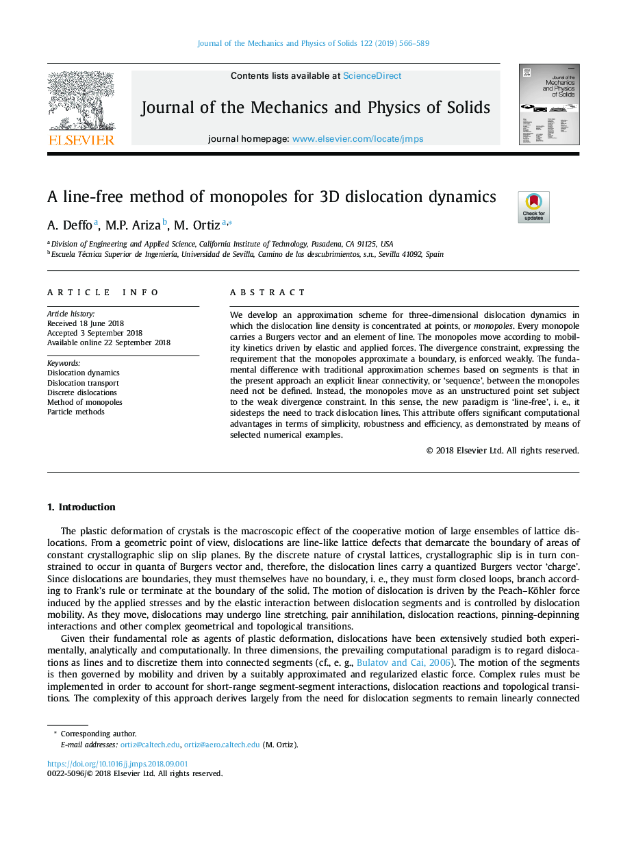 A line-free method of monopoles for 3D dislocation dynamics