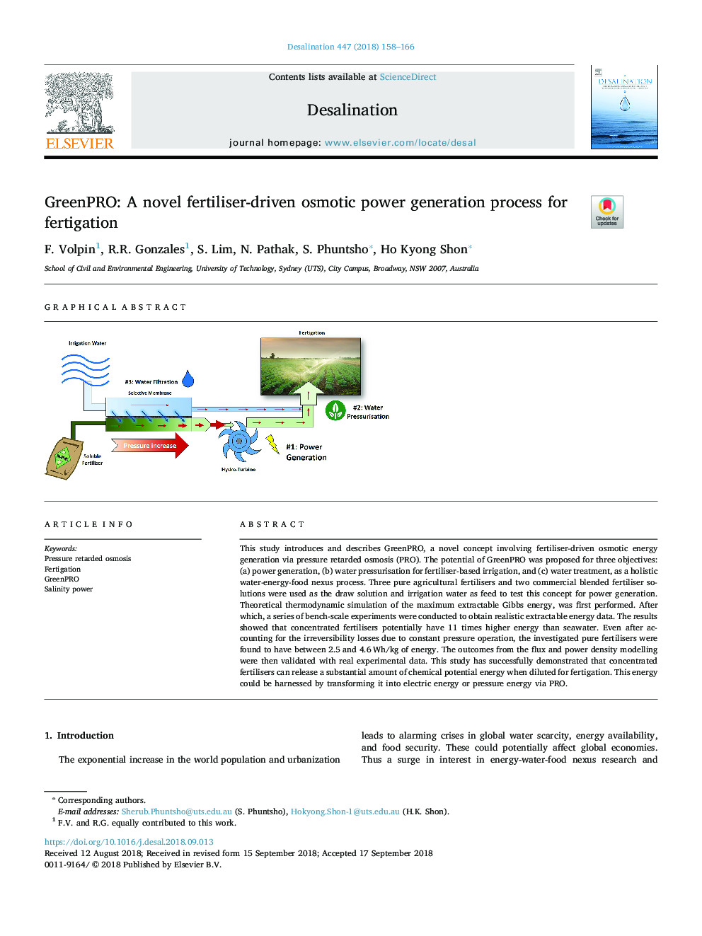 GreenPRO: A novel fertiliser-driven osmotic power generation process for fertigation