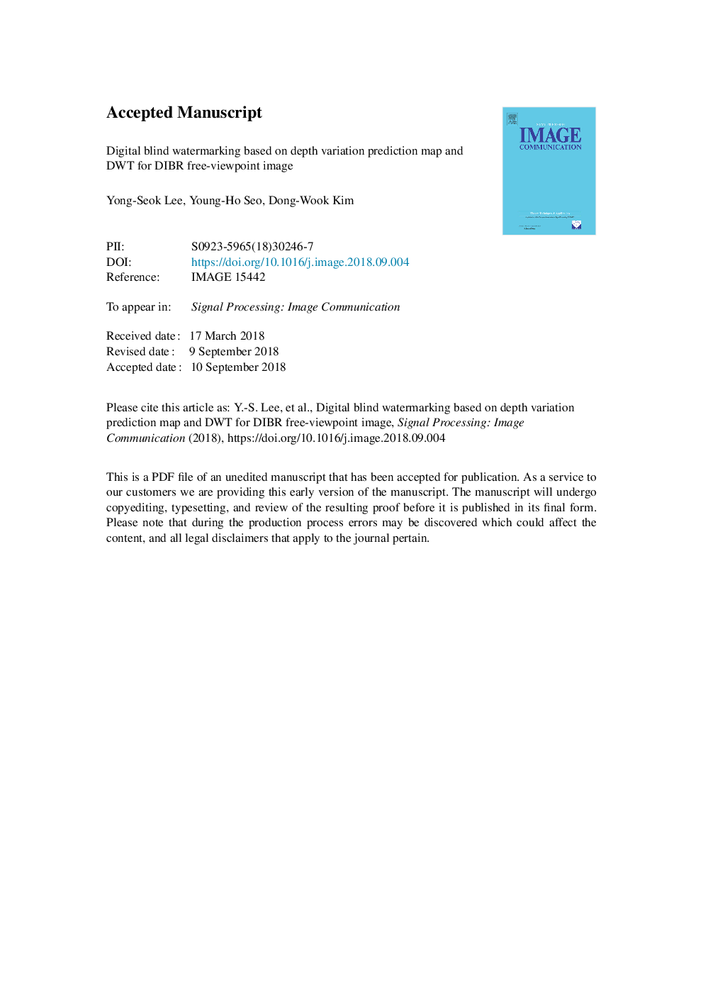 Digital blind watermarking based on depth variation prediction map and DWT for DIBR free-viewpoint image