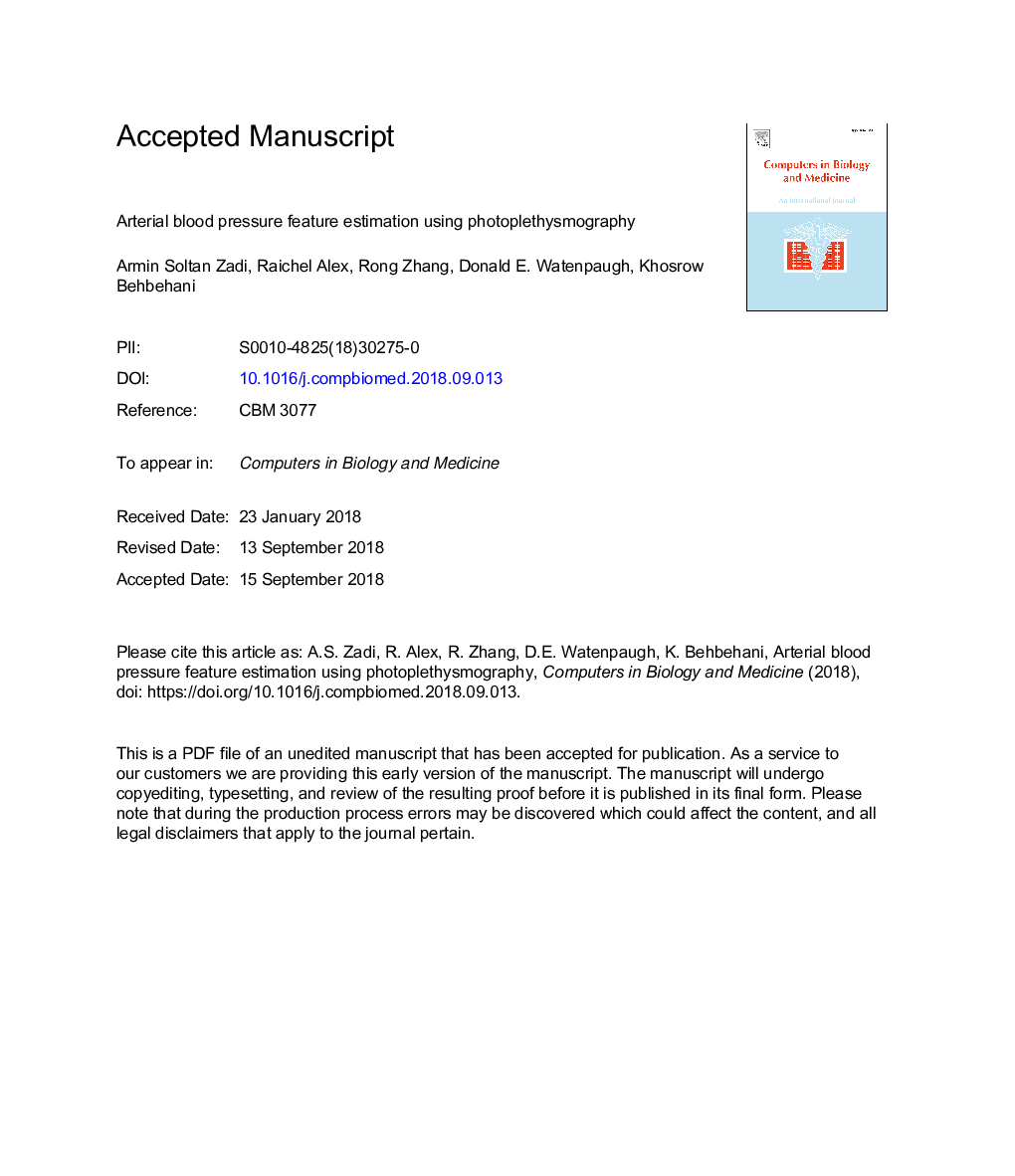 Arterial blood pressure feature estimation using photoplethysmography