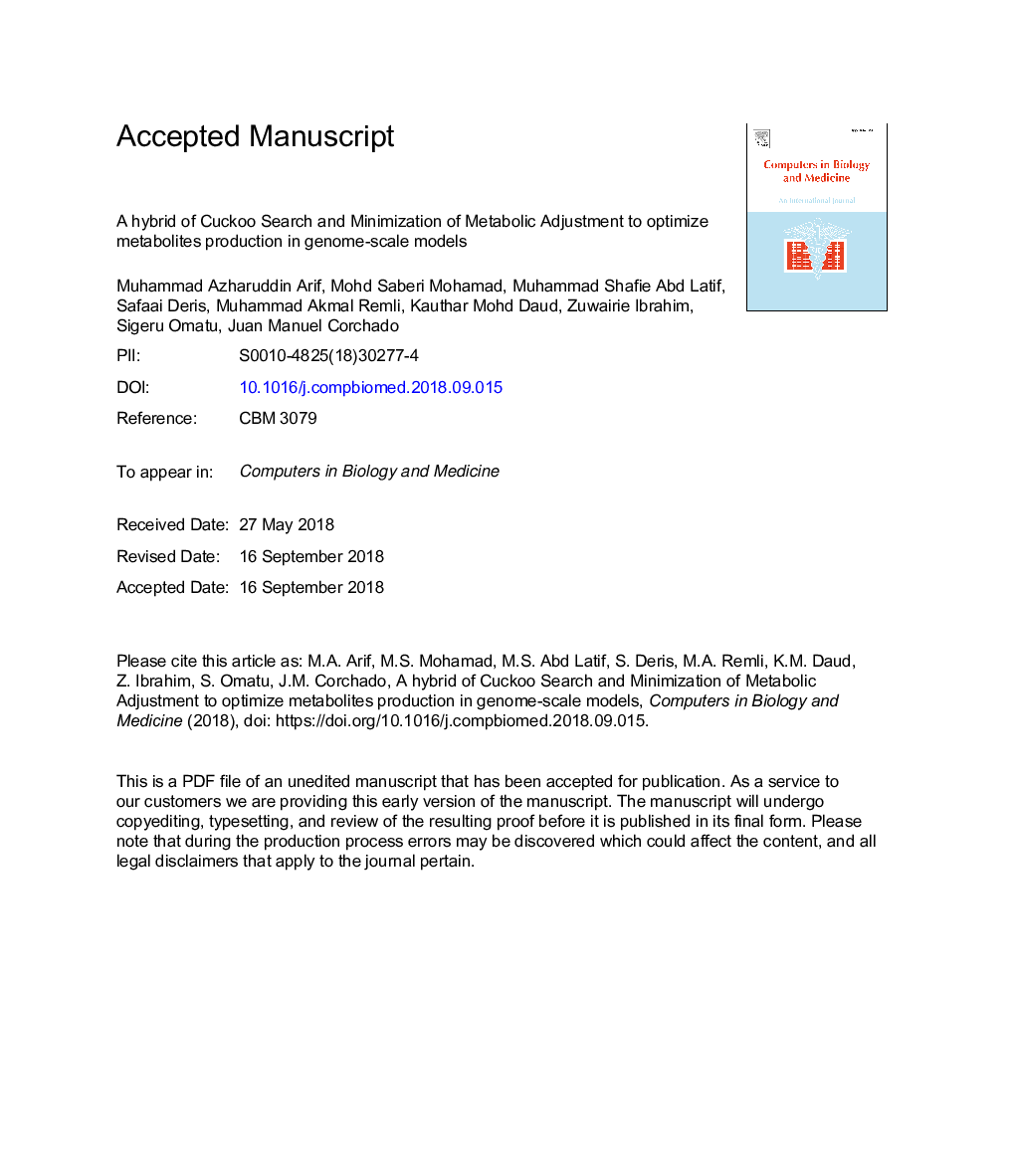 A hybrid of Cuckoo Search and Minimization of Metabolic Adjustment to optimize metabolites production in genome-scale models