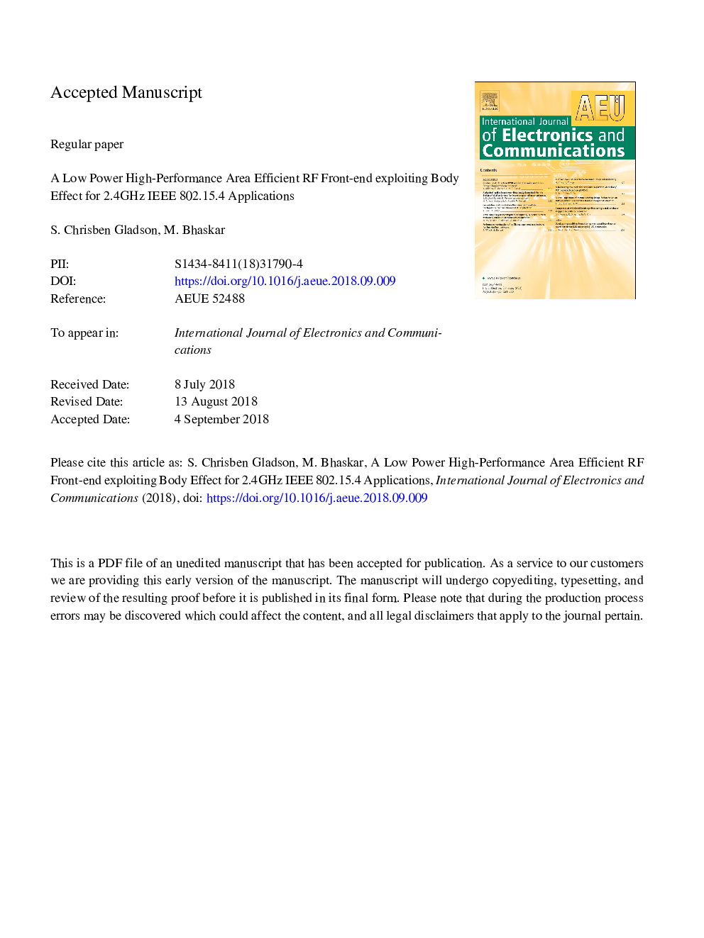 A low power high-performance area efficient RF front-end exploiting body effect for 2.4â¯GHz IEEE 802.15.4 applications