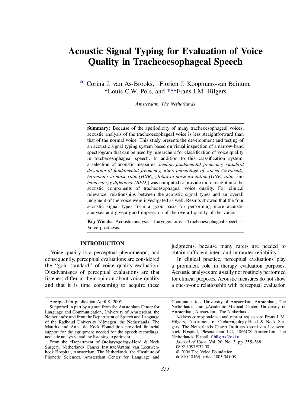 Acoustic Signal Typing for Evaluation of Voice Quality in Tracheoesophageal Speech 