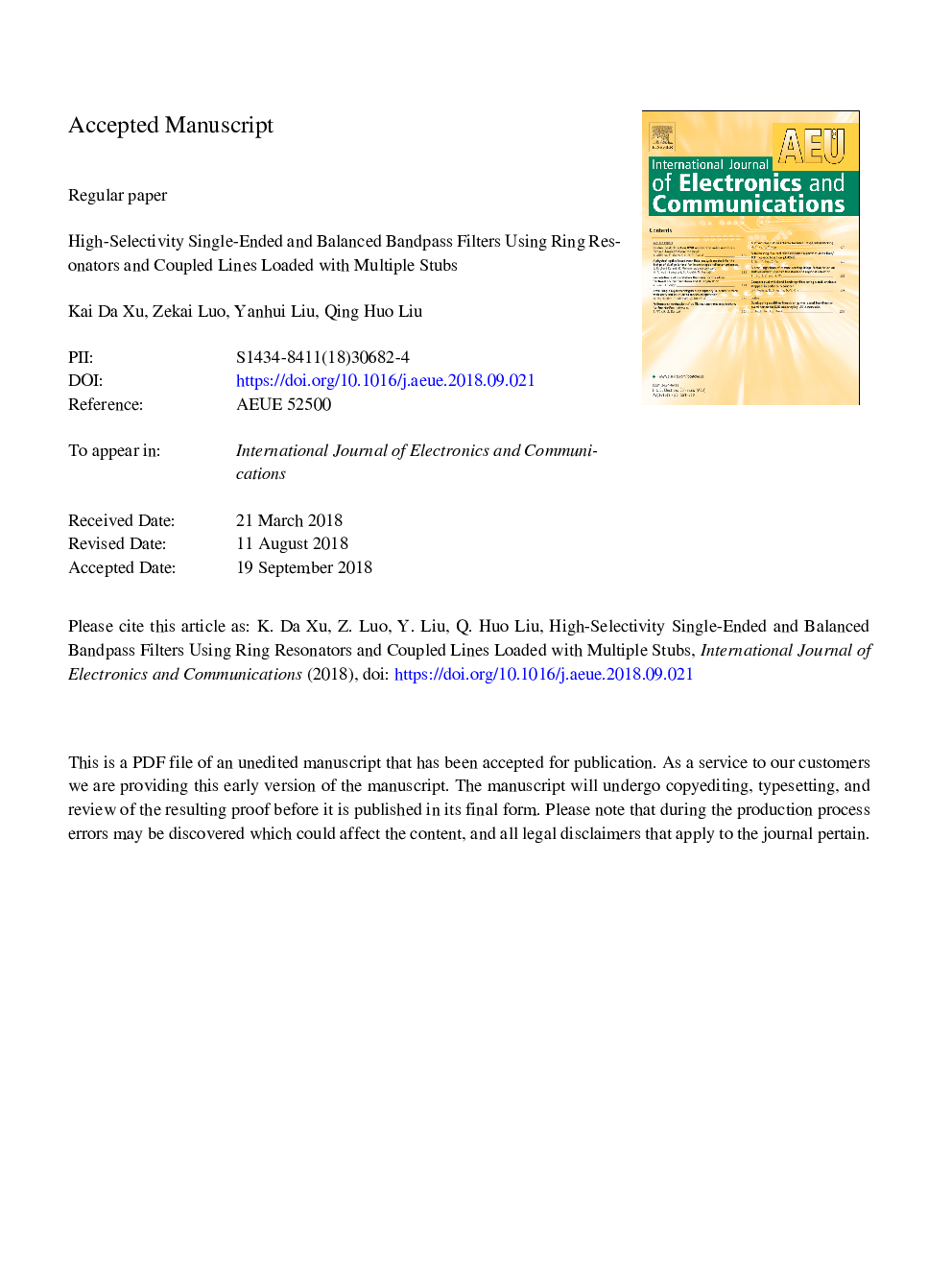 High-selectivity single-ended and balanced bandpass filters using ring resonators and coupled lines loaded with multiple stubs