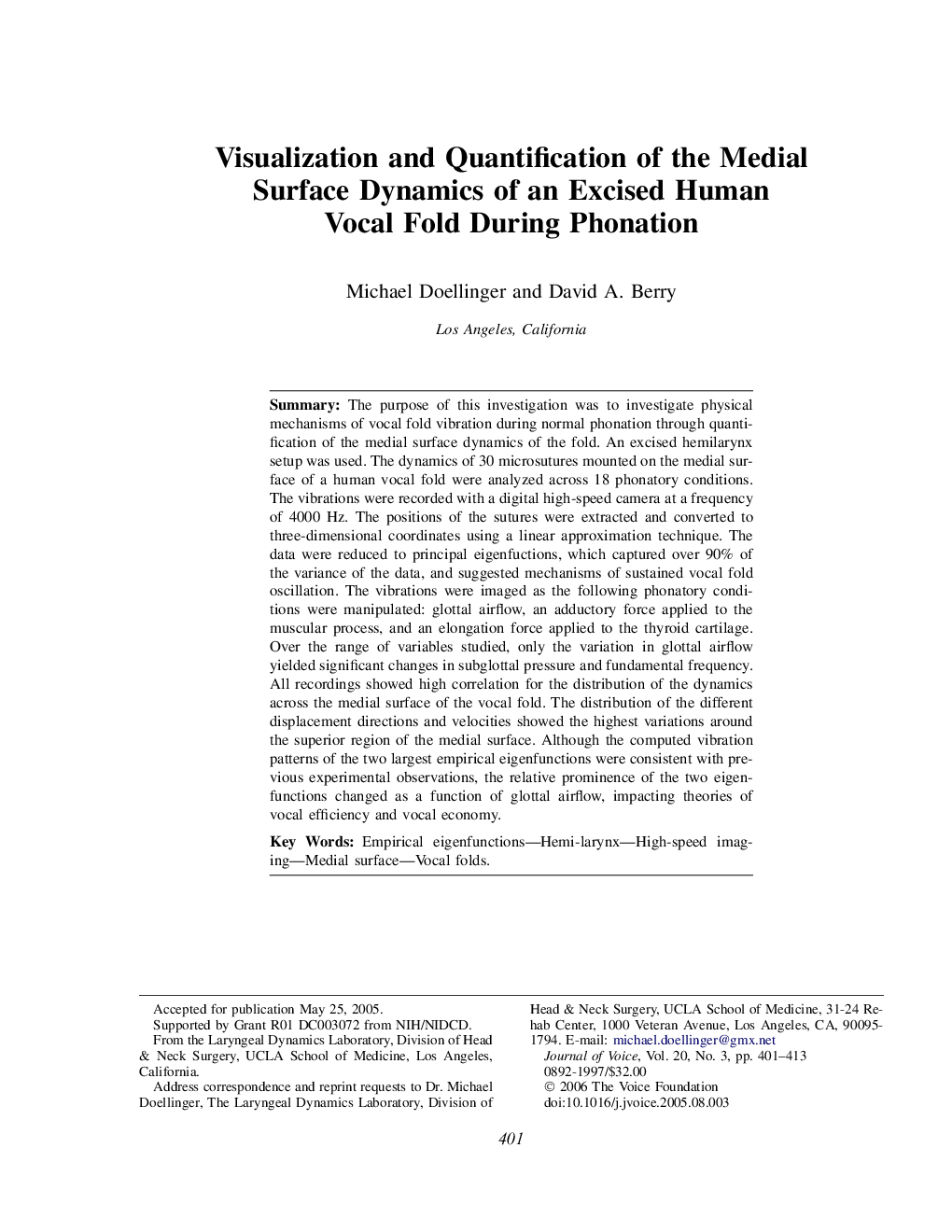 Visualization and Quantification of the Medial Surface Dynamics of an Excised Human Vocal Fold During Phonation 