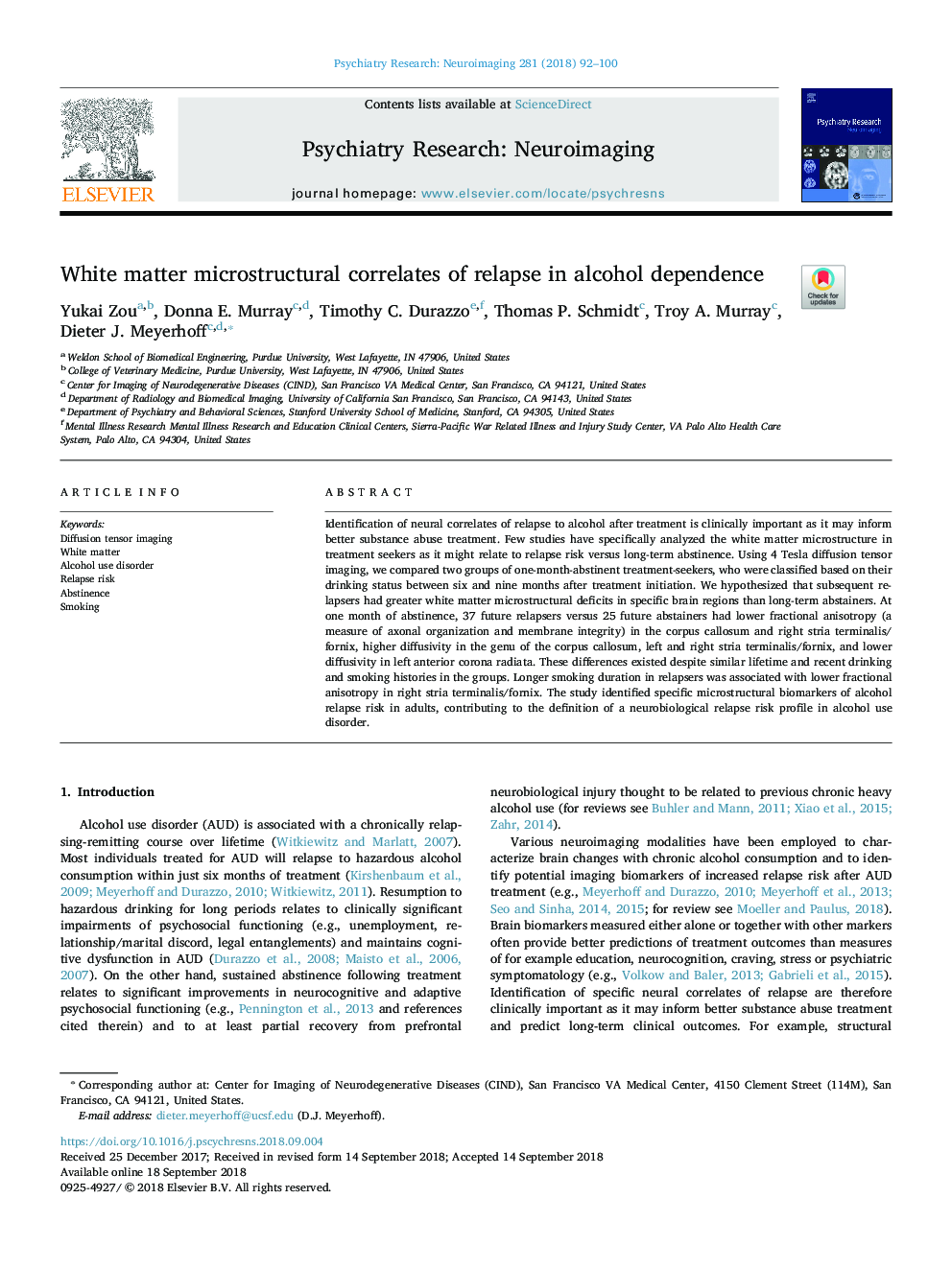 White matter microstructural correlates of relapse in alcohol dependence