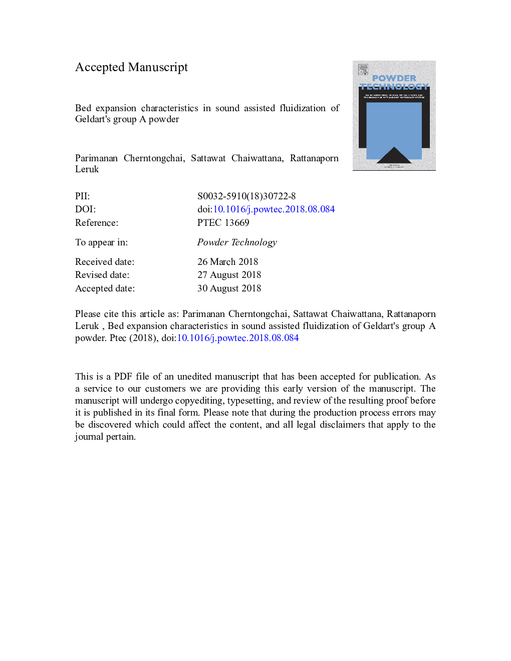 Bed expansion characteristics in sound assisted fluidization of Geldart's group A powder