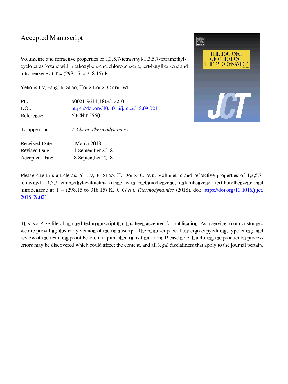 Volumetric and refractive properties of 1,3,5,7-tetravinyl-1,3,5,7-tetramethylcyclotetrasiloxane with methoxybenzene, chlorobenzene, tert-butylbenzene and nitrobenzene at Tâ¯=â¯(298.15-318.15)â¯K