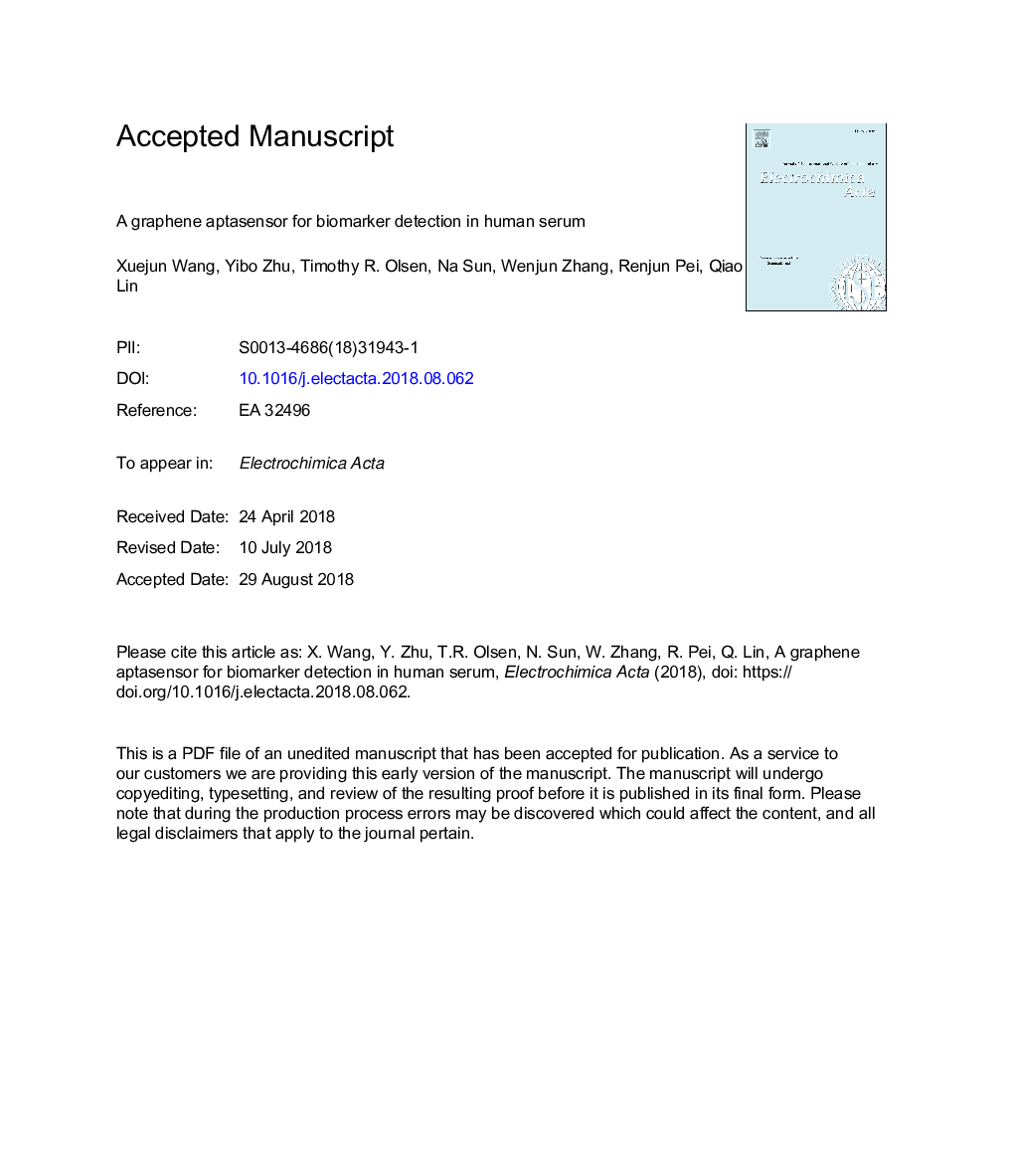 A graphene aptasensor for biomarker detection in human serum