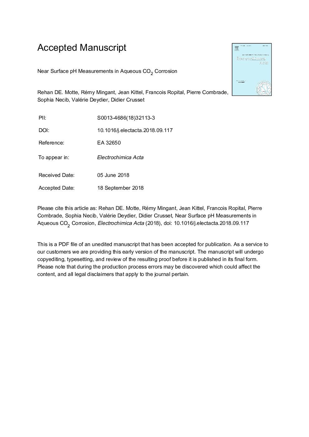 Near surface pH measurements in aqueous CO2 corrosion