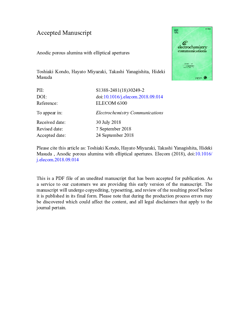 Anodic porous alumina with elliptical apertures