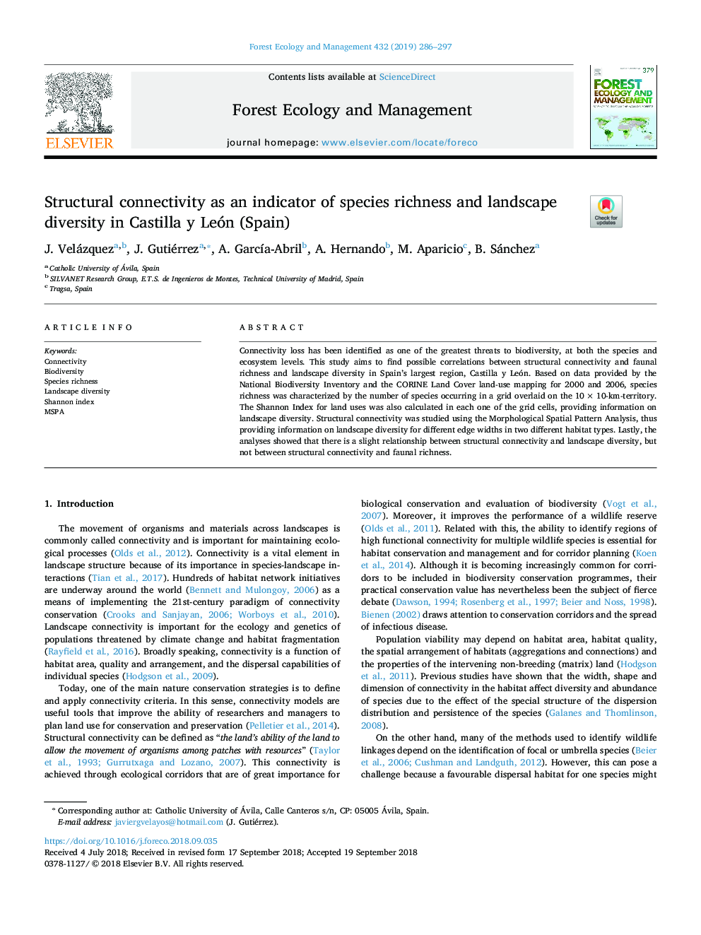 Structural connectivity as an indicator of species richness and landscape diversity in Castilla y León (Spain)