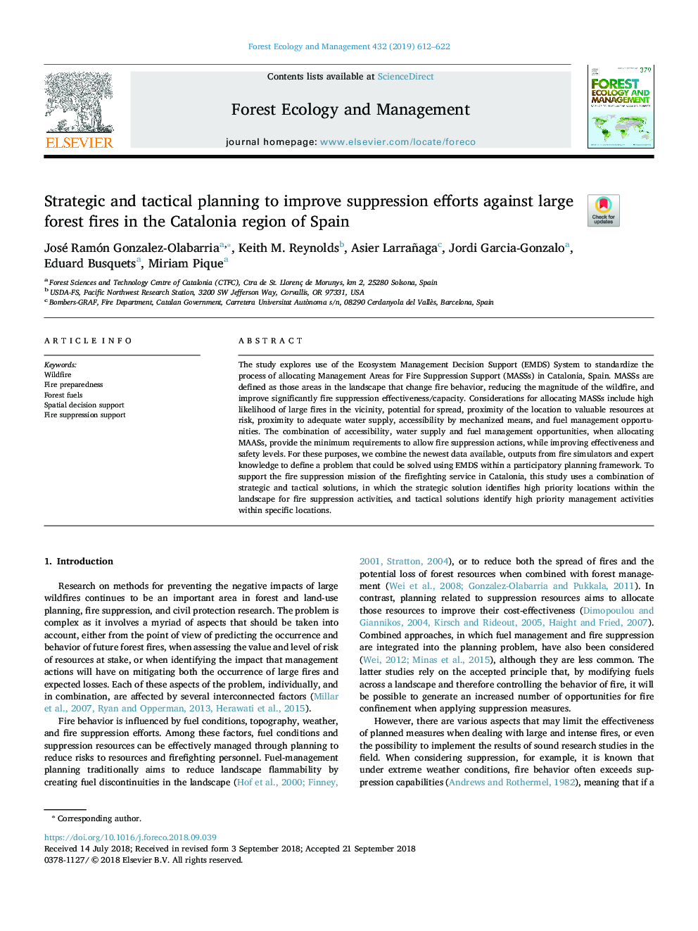 Strategic and tactical planning to improve suppression efforts against large forest fires in the Catalonia region of Spain