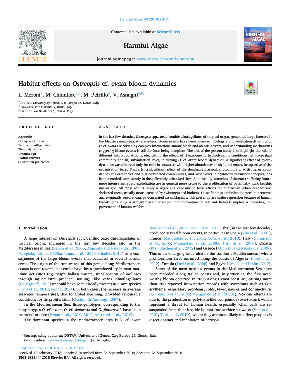 Habitat effects on Ostreopsis cf. ovata bloom dynamics