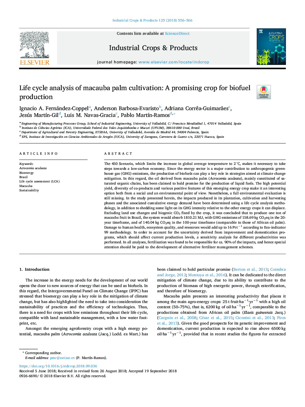 Life cycle analysis of macauba palm cultivation: A promising crop for biofuel production