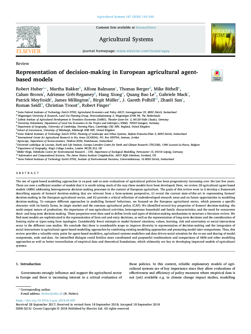 Representation of decision-making in European agricultural agent-based models