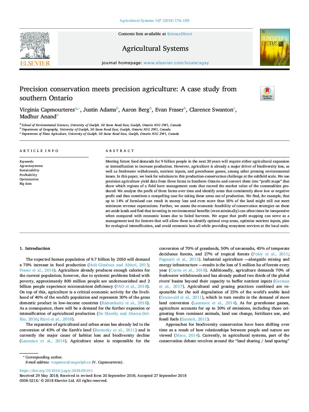 Precision conservation meets precision agriculture: A case study from southern Ontario