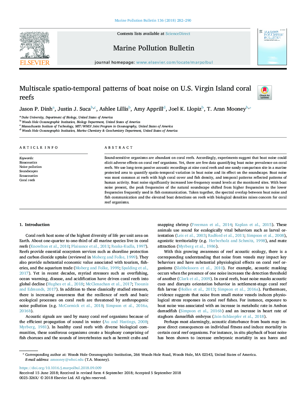 Multiscale spatio-temporal patterns of boat noise on U.S. Virgin Island coral reefs