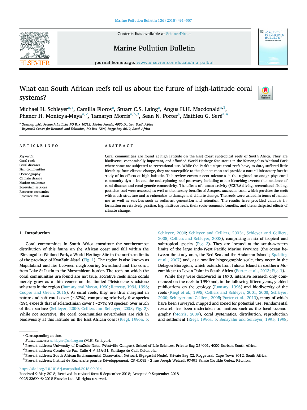 What can South African reefs tell us about the future of high-latitude coral systems?