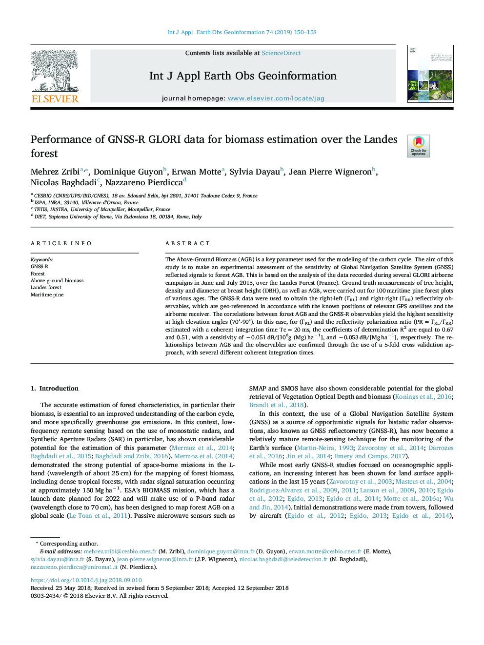 Performance of GNSS-R GLORI data for biomass estimation over the Landes forest
