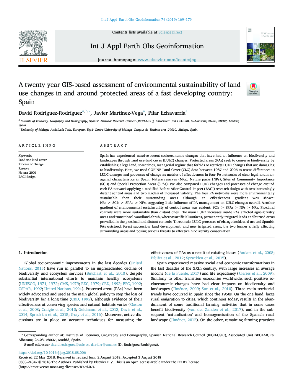 A twenty year GIS-based assessment of environmental sustainability of land use changes in and around protected areas of a fast developing country: Spain