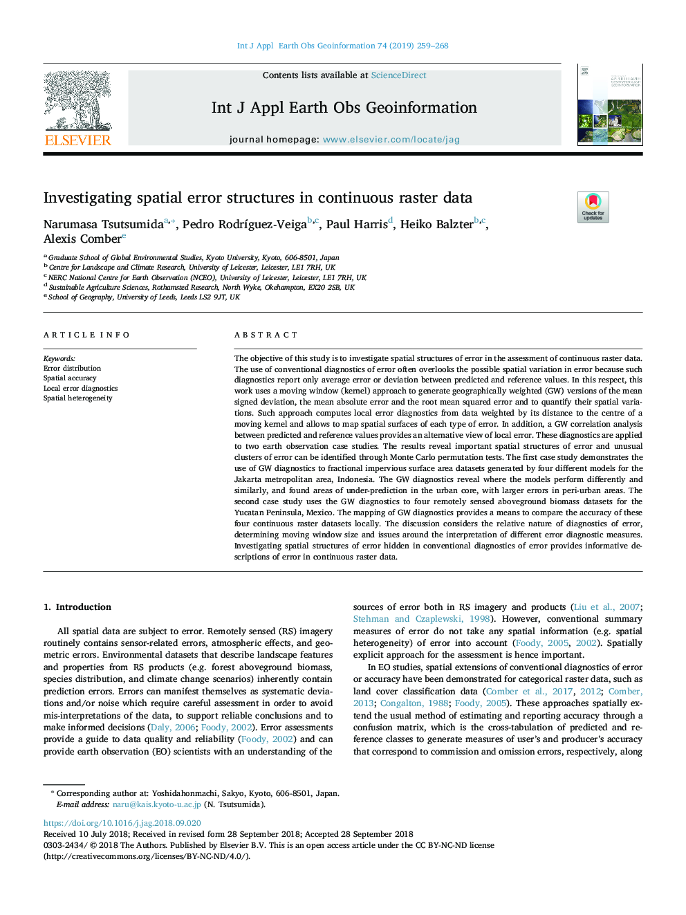 Investigating spatial error structures in continuous raster data