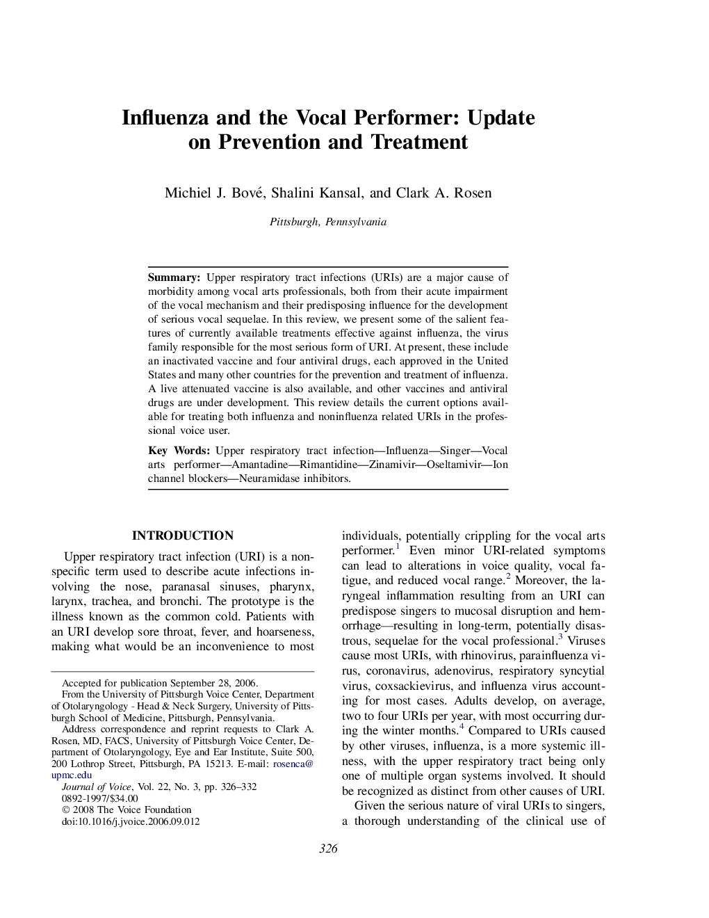 Influenza and the Vocal Performer: Update on Prevention and Treatment