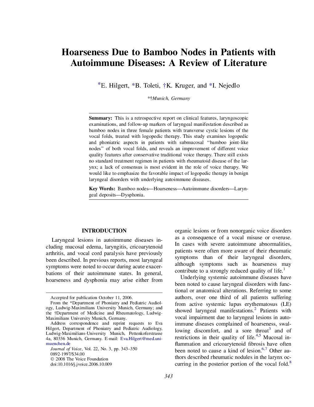 Hoarseness Due to Bamboo Nodes in Patients with Autoimmune Diseases: A Review of Literature