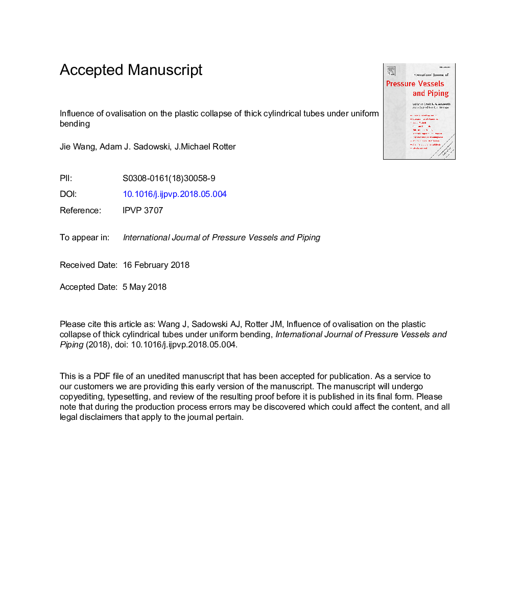 Influence of ovalisation on the plastic collapse of thick cylindrical tubes under uniform bending