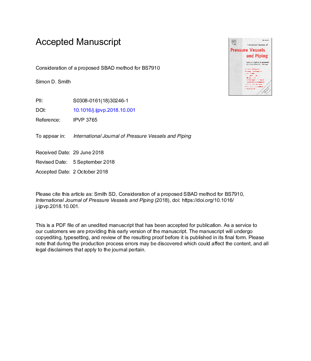 Consideration of a proposed SBAD method for BS7910