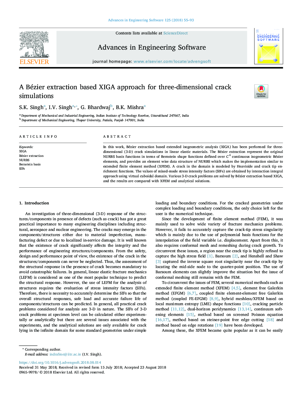 A Bézier extraction based XIGA approach for three-dimensional crack simulations