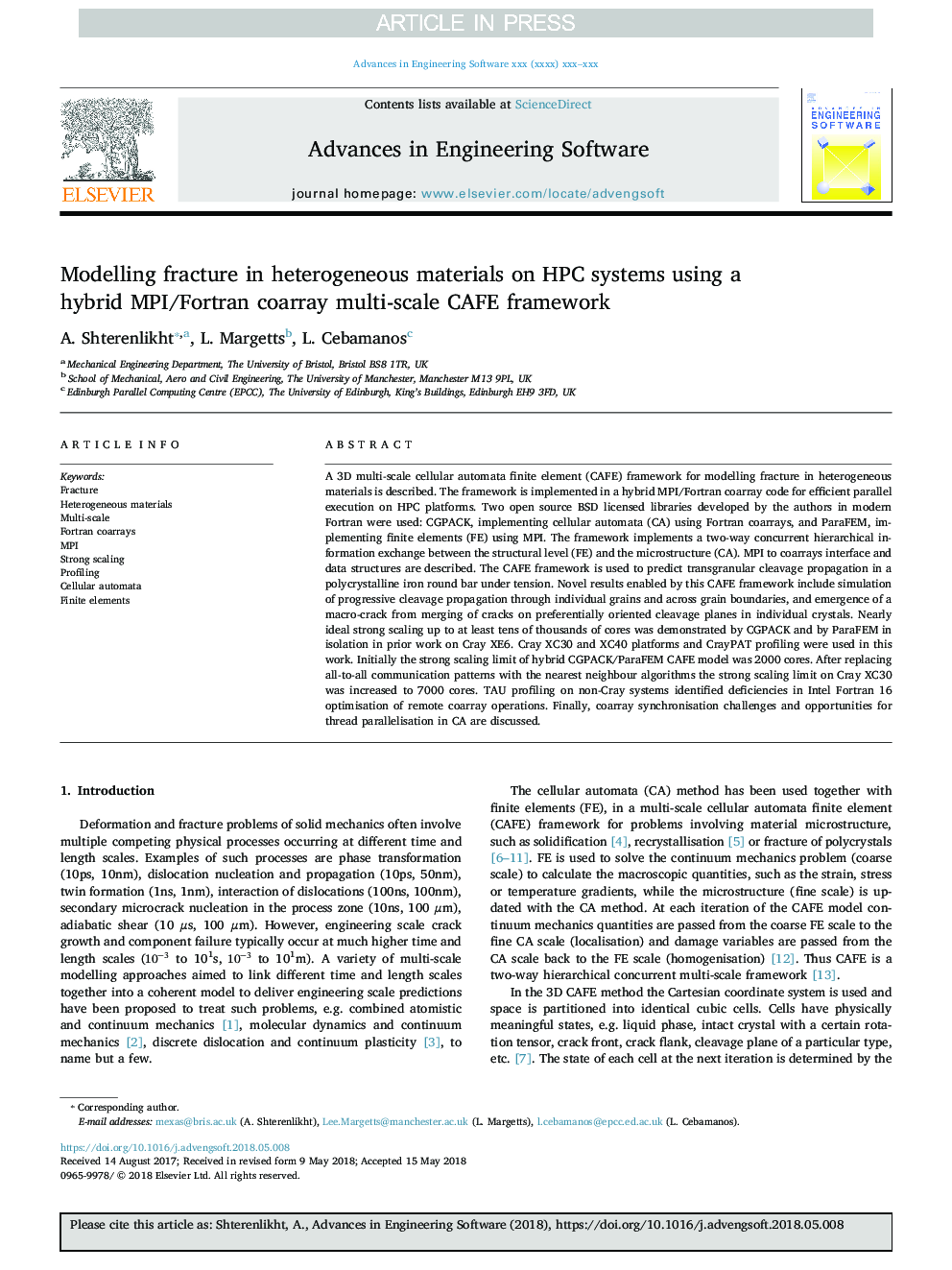 Modelling fracture in heterogeneous materials on HPC systems using a hybrid MPI/Fortran coarray multi-scale CAFE framework