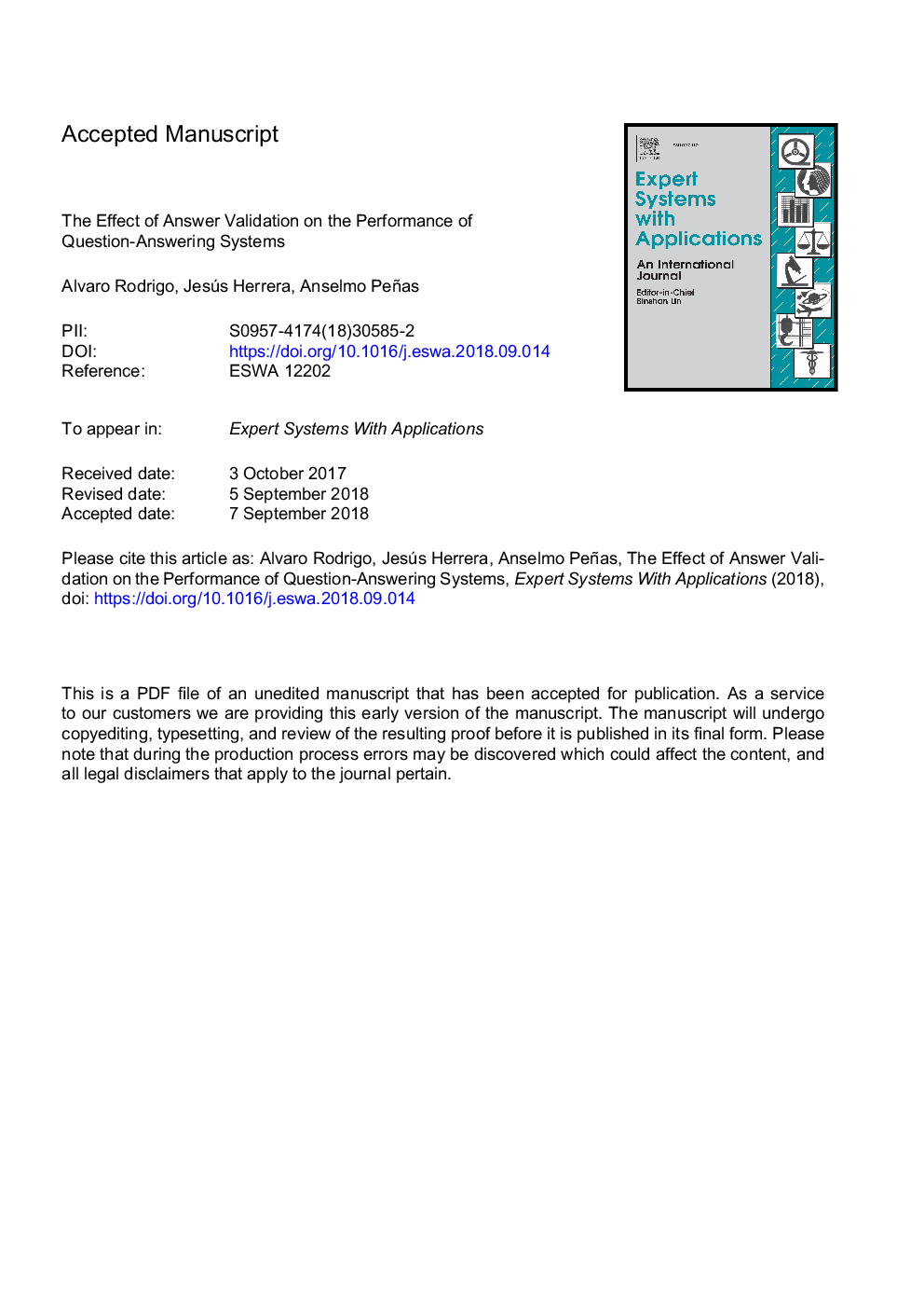 The effect of answer validation on the performance of Question-Answering systems