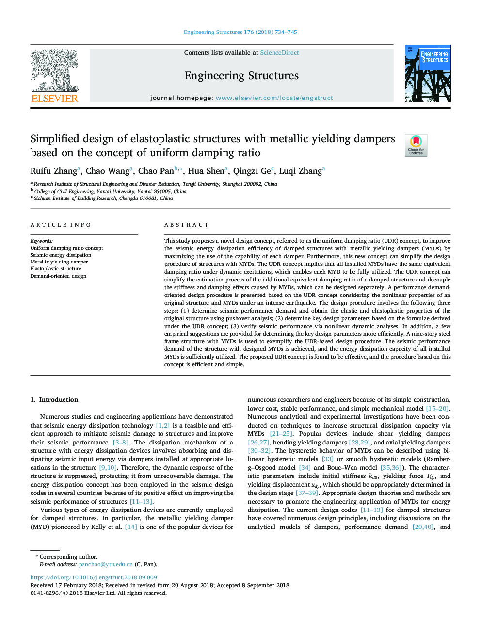 Simplified design of elastoplastic structures with metallic yielding dampers based on the concept of uniform damping ratio