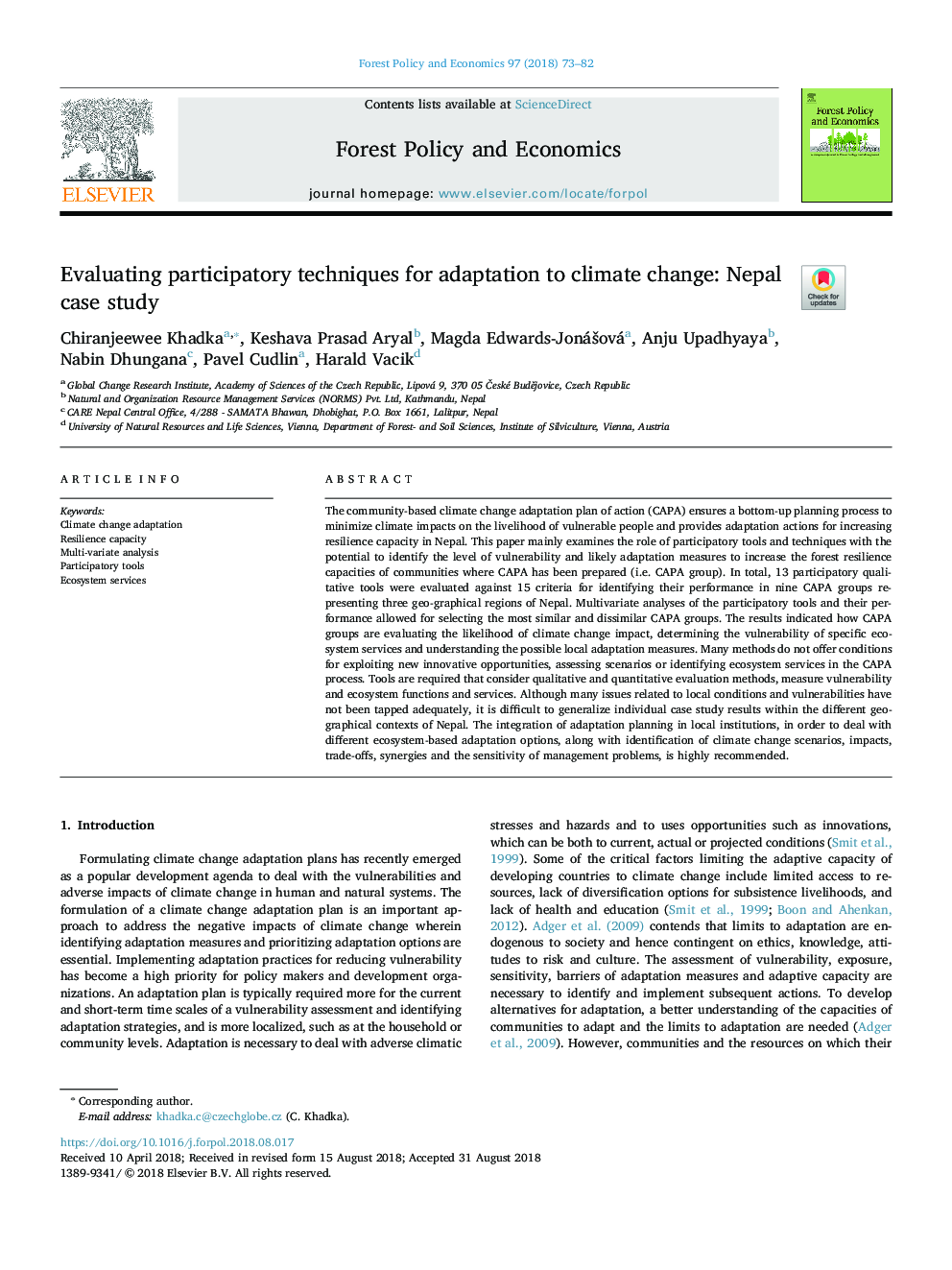 ارزیابی تکنیک های مشارکتی برای انطباق با تغییرات آب و هوایی: مطالعه موردی نپال