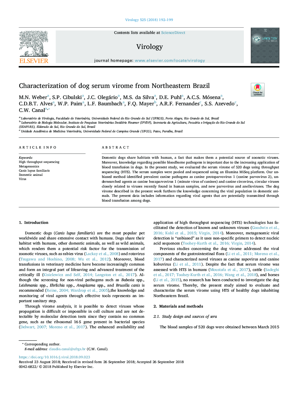 Characterization of dog serum virome from Northeastern Brazil