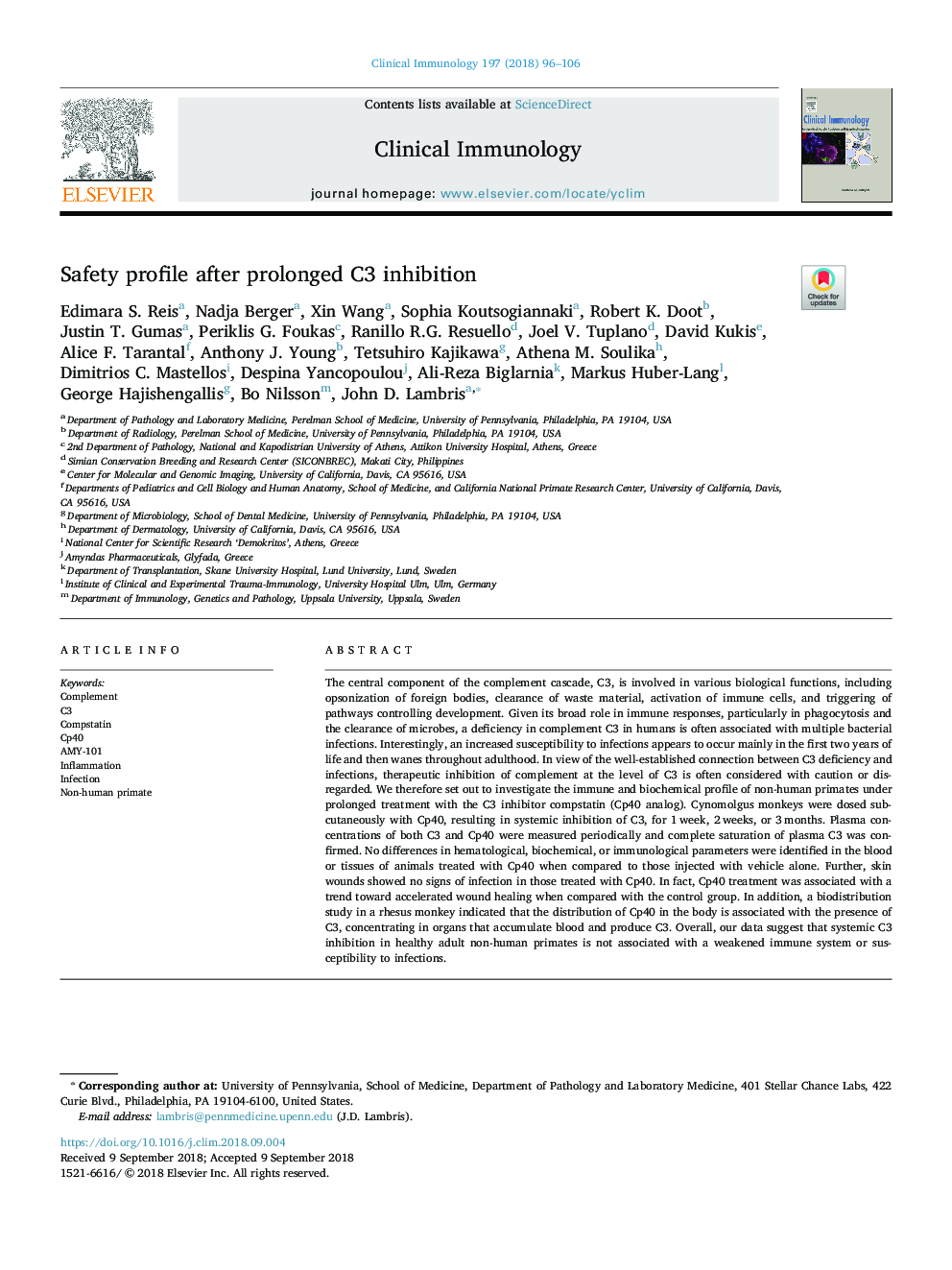 Safety profile after prolonged C3 inhibition