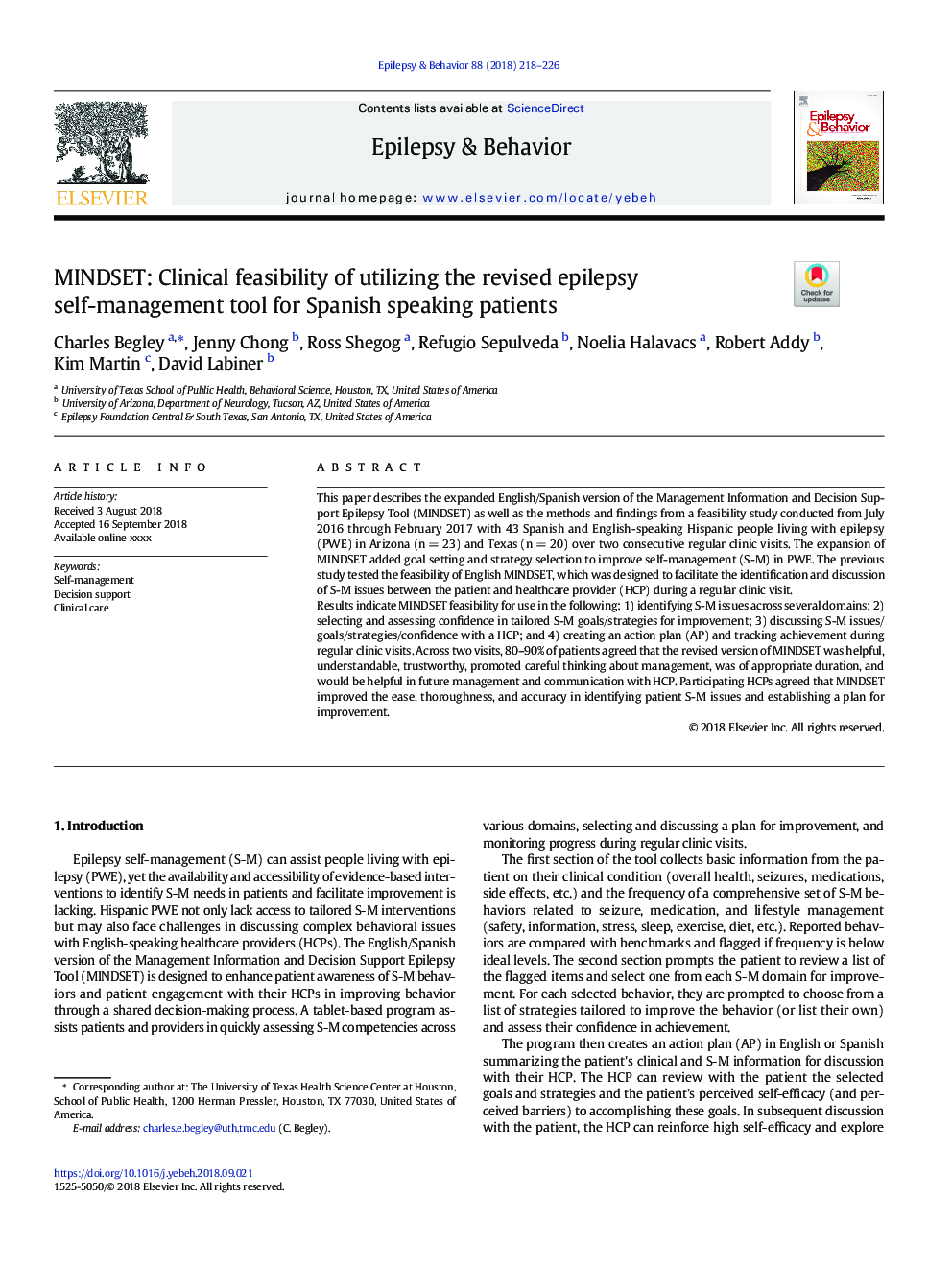 MINDSET: Clinical feasibility of utilizing the revised epilepsy self-management tool for Spanish speaking patients