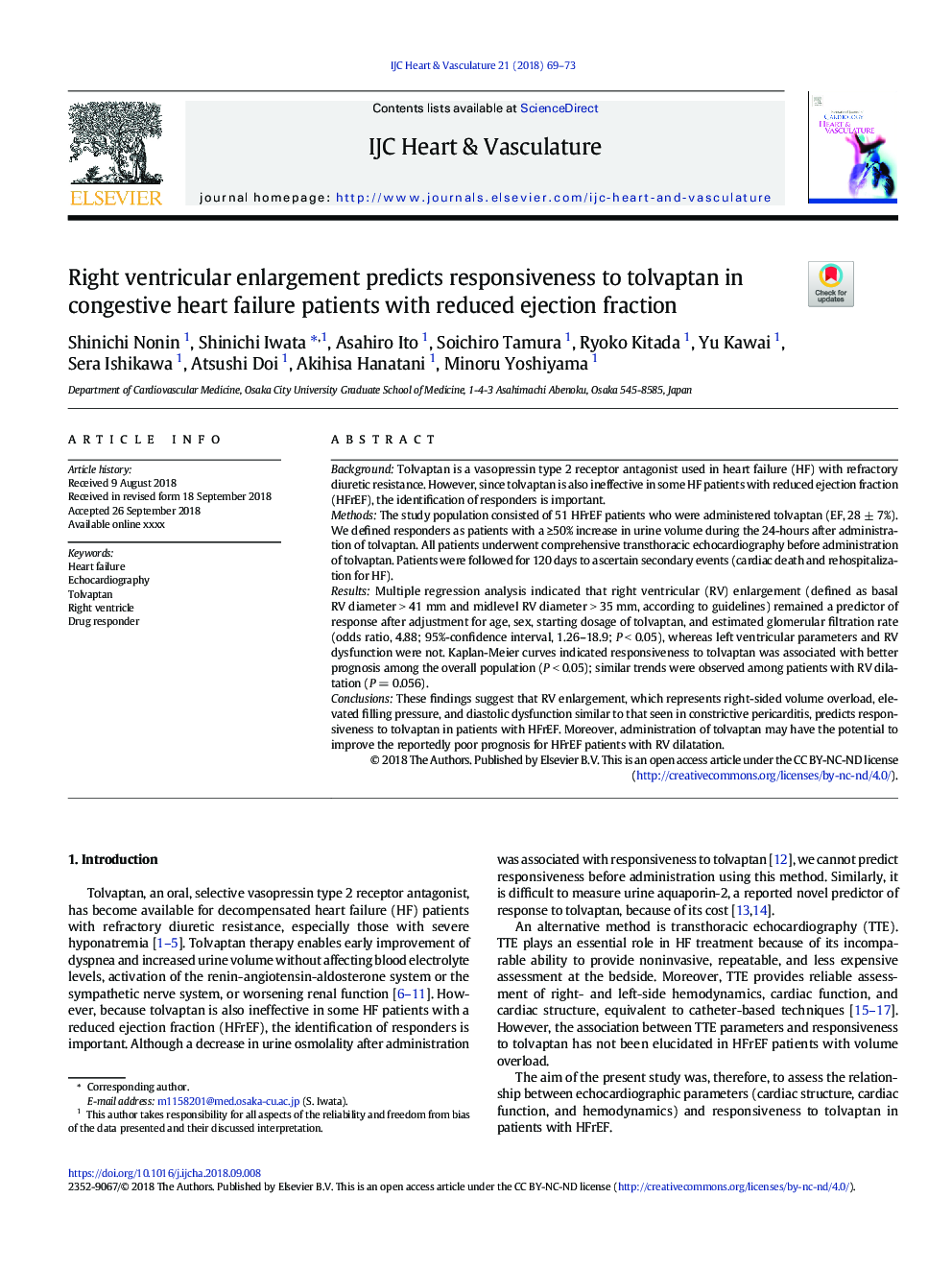 Right ventricular enlargement predicts responsiveness to tolvaptan in congestive heart failure patients with reduced ejection fraction