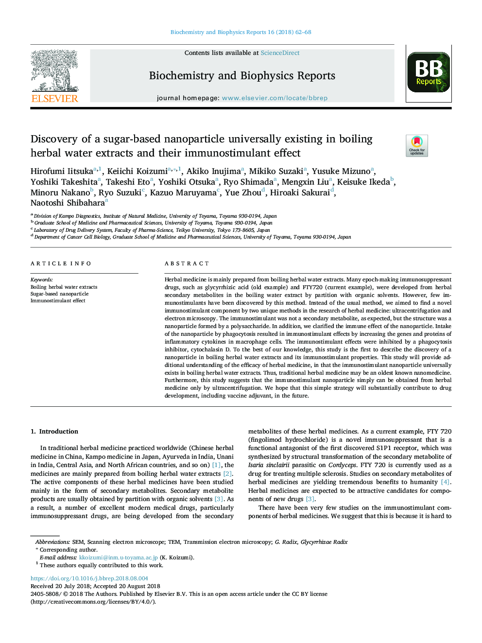 Discovery of a sugar-based nanoparticle universally existing in boiling herbal water extracts and their immunostimulant effect