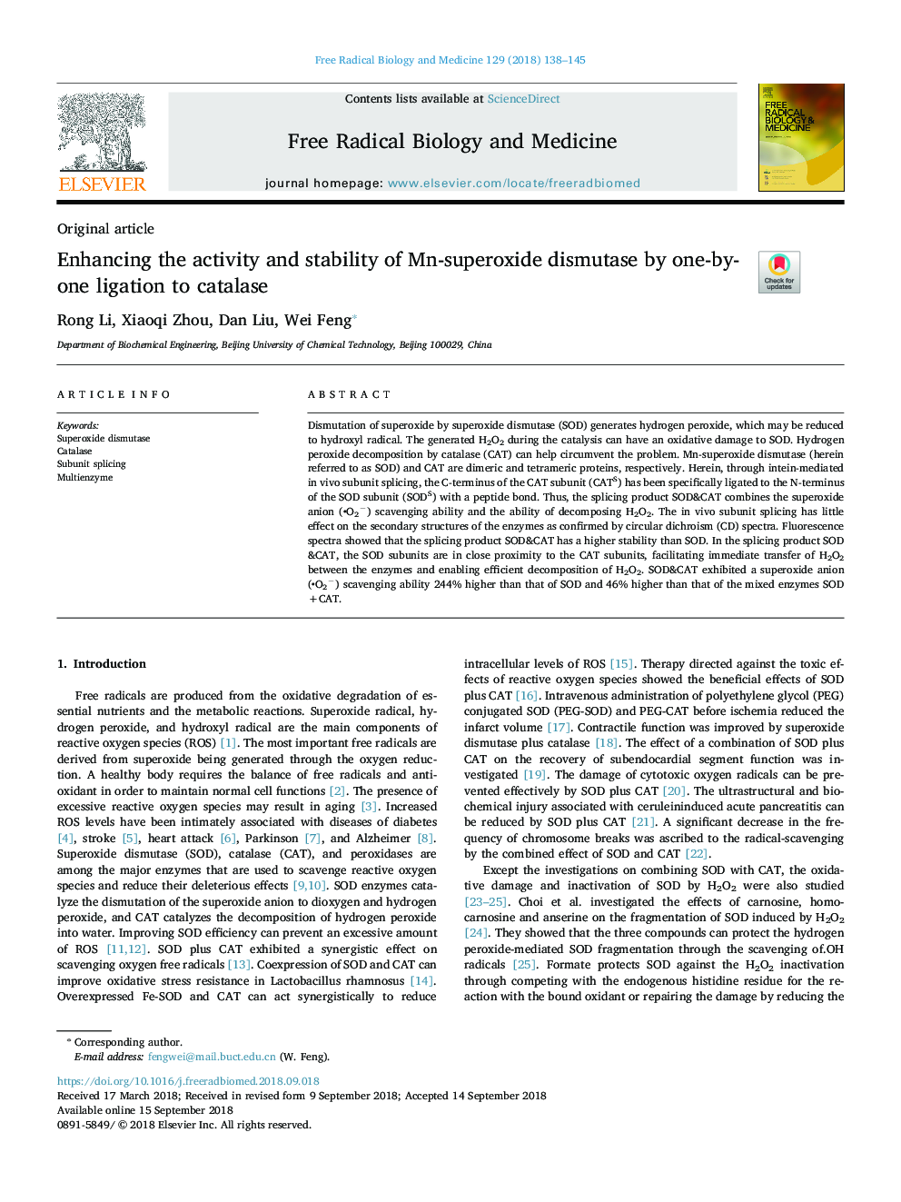 Enhancing the activity and stability of Mn-superoxide dismutase by one-by-one ligation to catalase