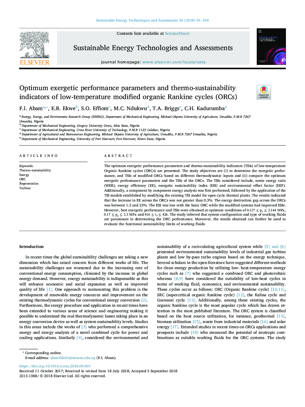 Optimum exergetic performance parameters and thermo-sustainability indicators of low-temperature modified organic Rankine cycles (ORCs)