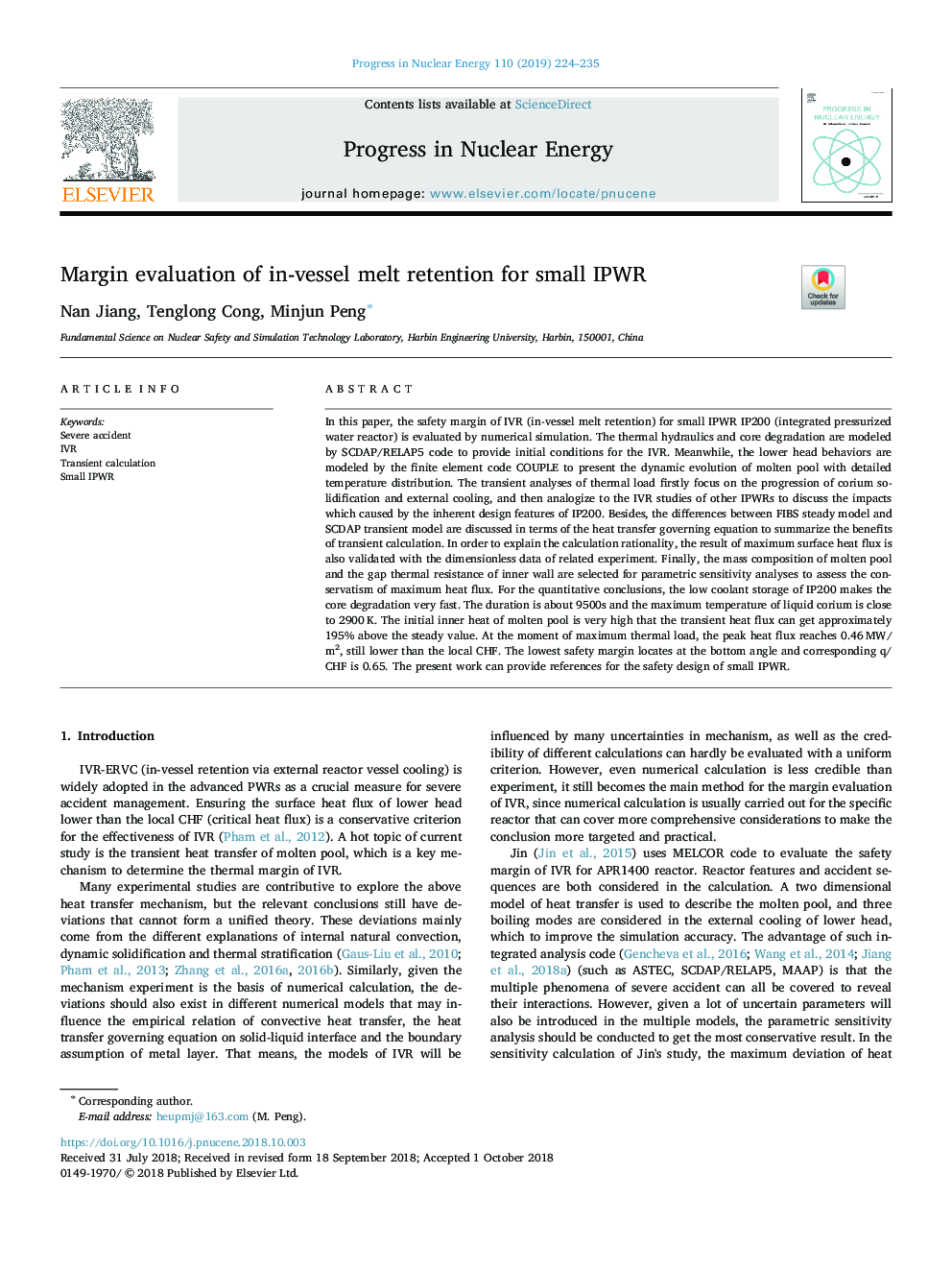 Margin evaluation of in-vessel melt retention for small IPWR