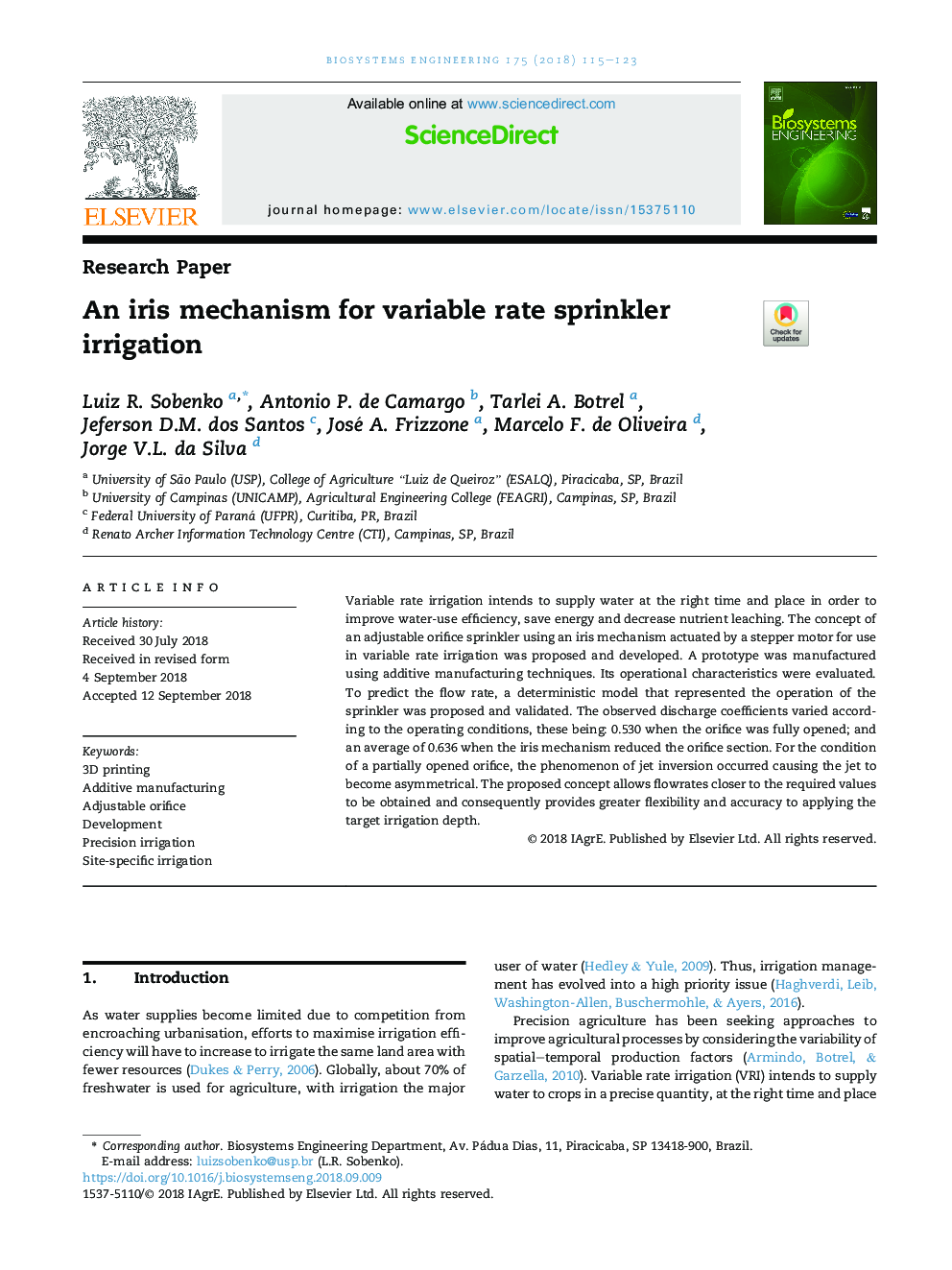 An iris mechanism for variable rate sprinkler irrigation