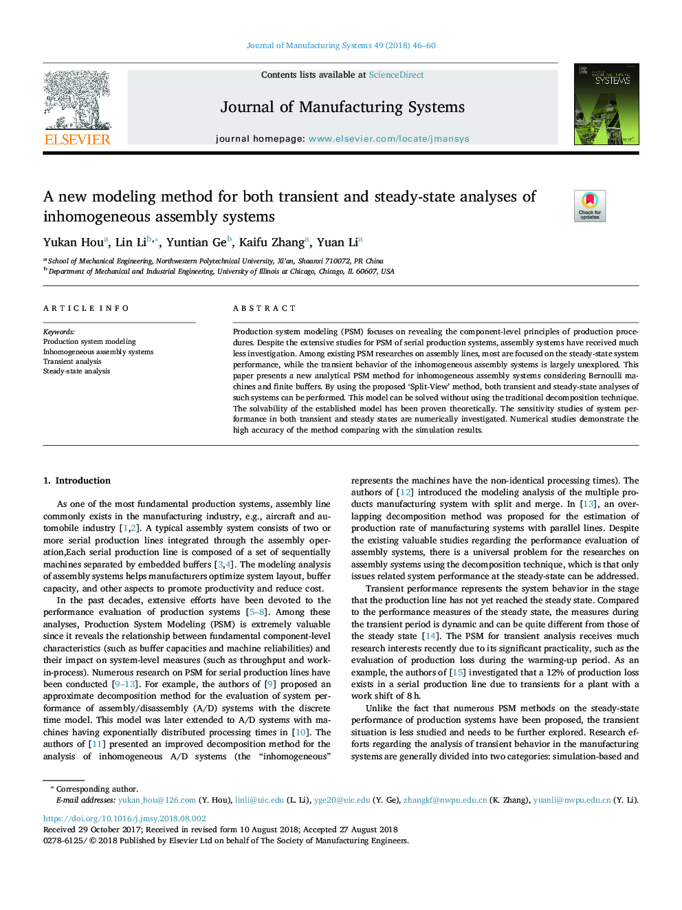 A new modeling method for both transient and steady-state analyses of inhomogeneous assembly systems