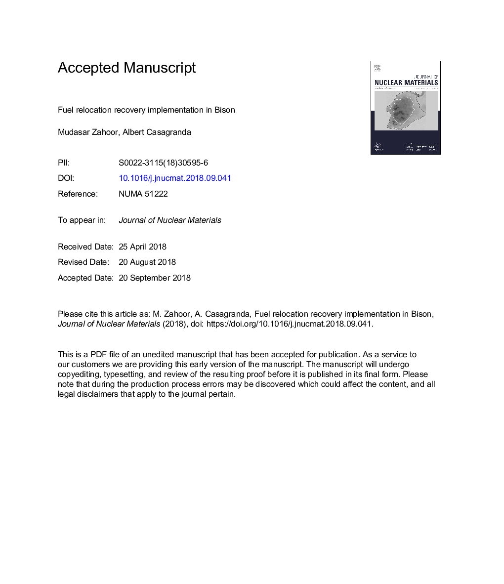 Fuel relocation recovery implementation in Bison