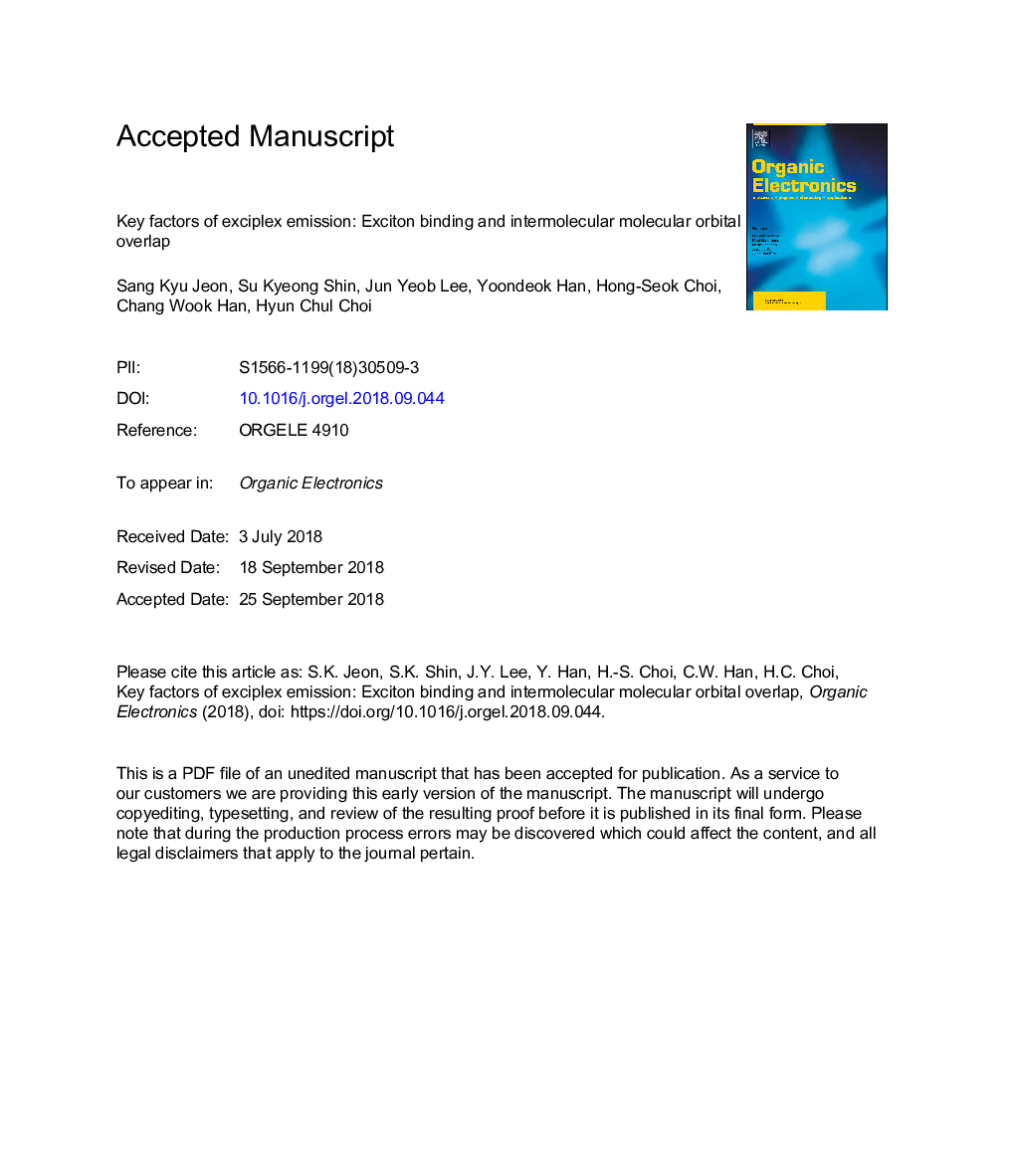 Key factors of exciplex emission: Exciton binding and intermolecular molecular orbital overlap