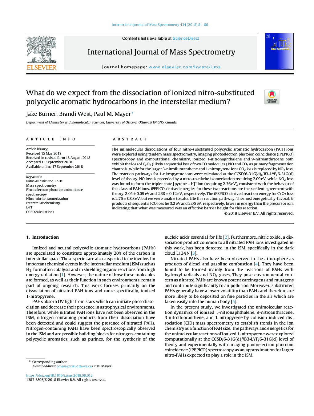 What do we expect from the dissociation of ionized nitro-substituted polycyclic aromatic hydrocarbons in the interstellar medium?