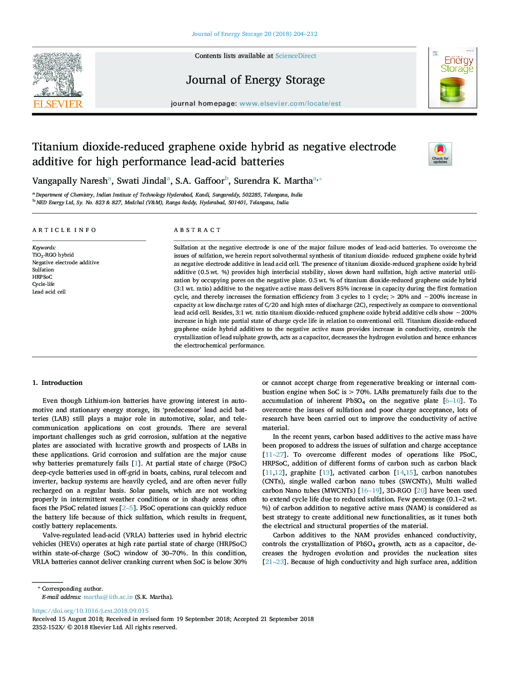 Titanium dioxide-reduced graphene oxide hybrid as negative electrode additive for high performance lead-acid batteries