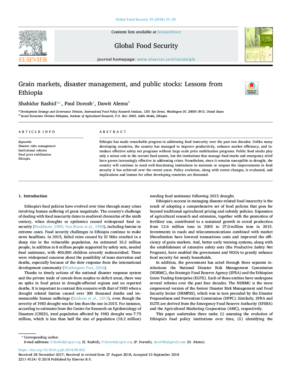 Grain markets, disaster management, and public stocks: Lessons from Ethiopia